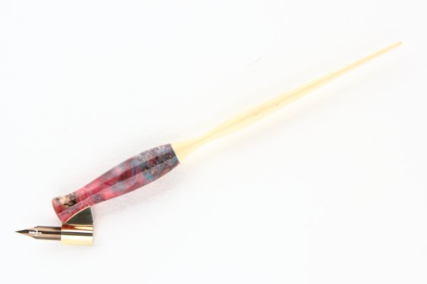 Oblique pen holder made of Stabilized Maple Burl and American Holly wood.