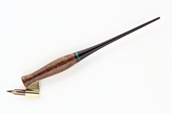 Oblique pen holder made of stabilized spalted Cainito wood, Gabon Ebony and stabilized Box Elder Burl.