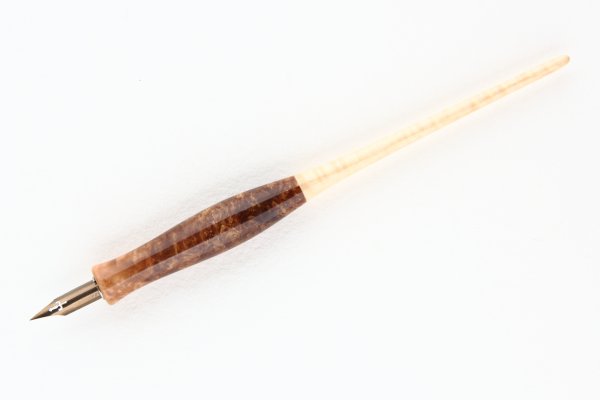 Straight pen holder made of stabilized Alder Burl and Curly Sycamore Maple
